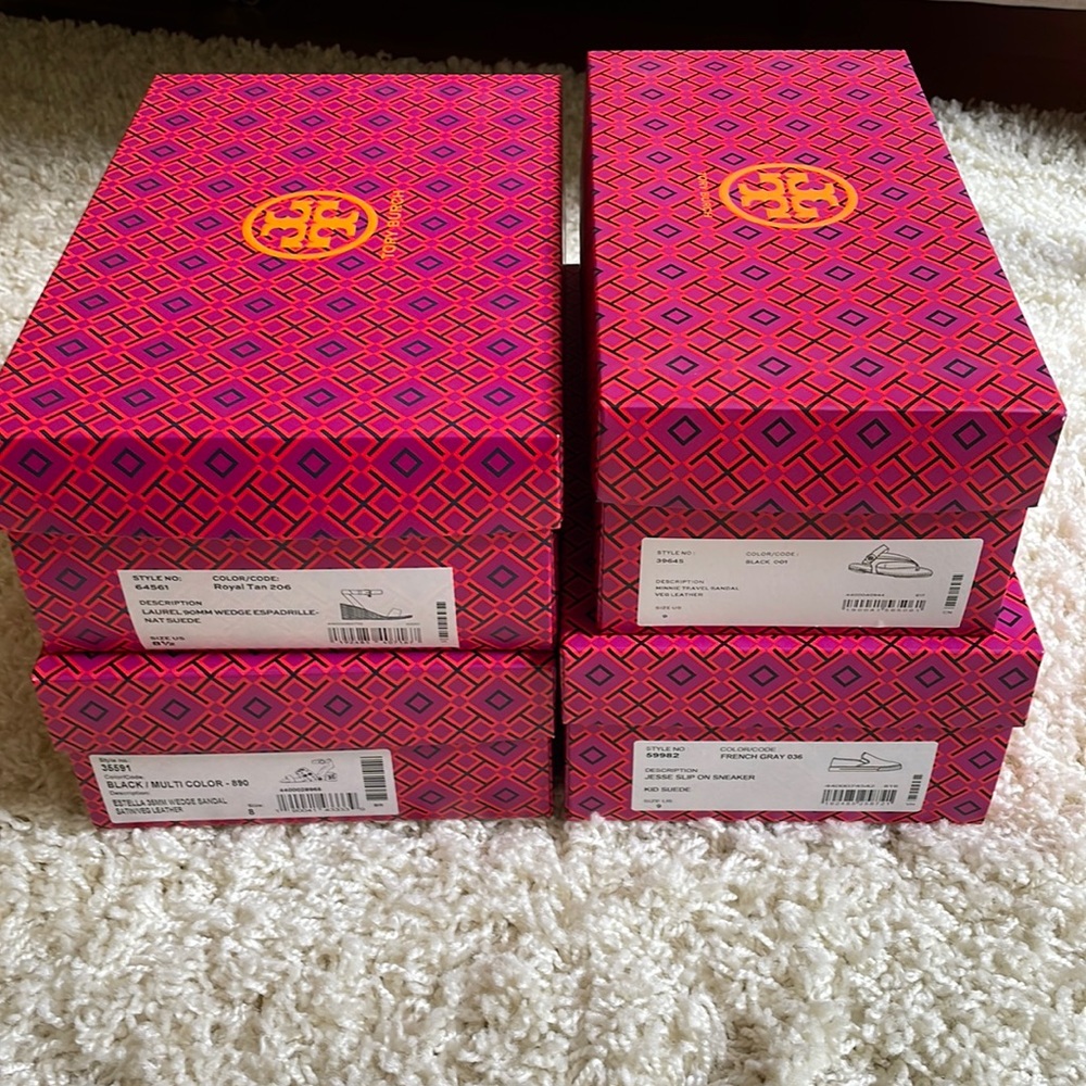 5 TORY BURCH SHOEBOXES - plus big shopping bag